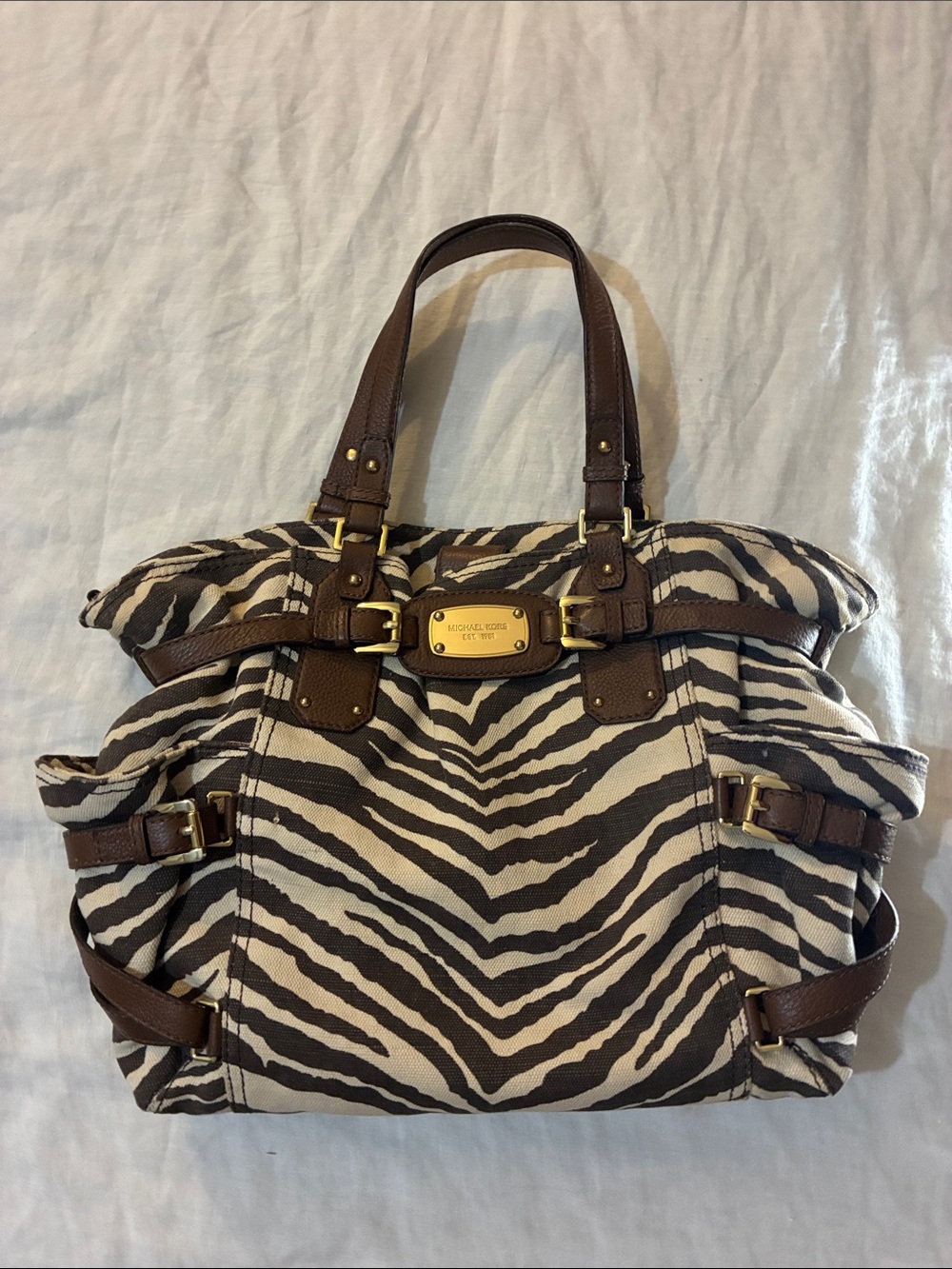 Michael Kors Gansevoort zebra canvas shoulder bag